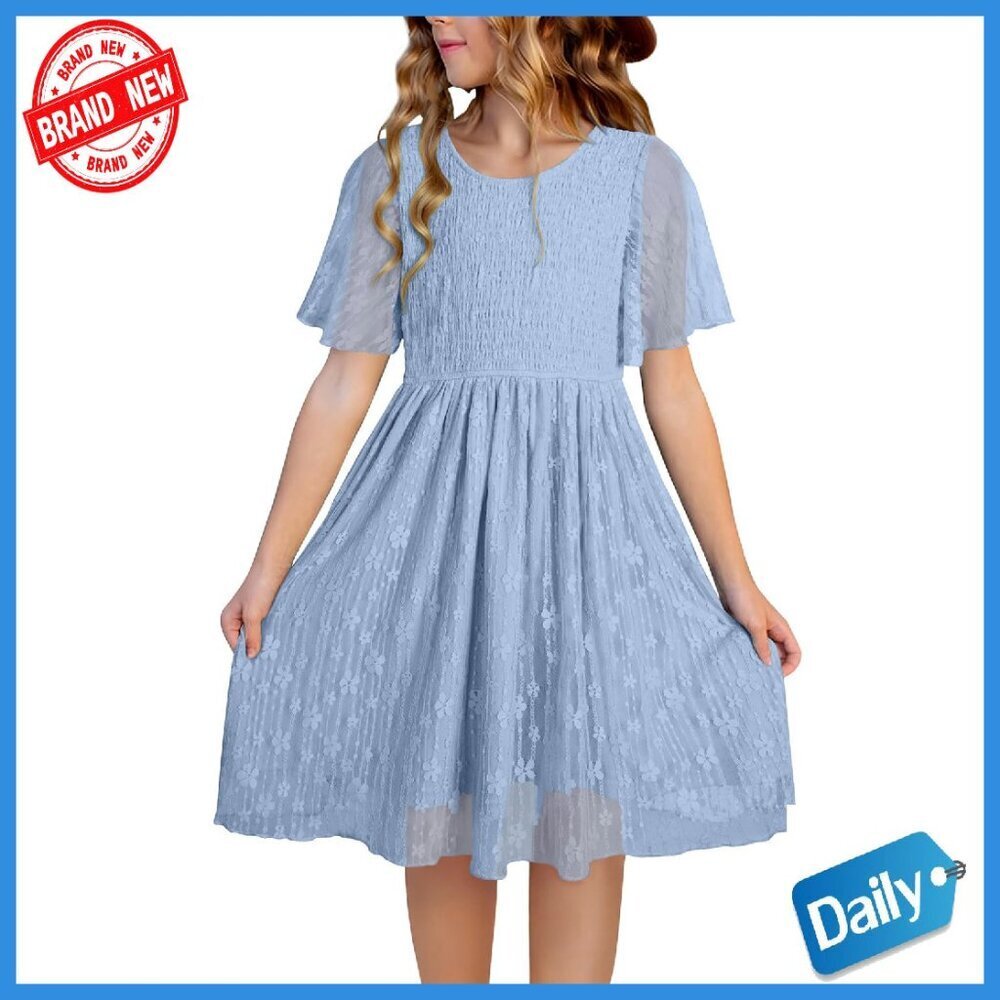 Girls Short Sleeve Semi Formal Dress Size 6-15 Years Soft Fabric